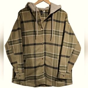 H&M DIVIDED plaid flannel shacket hoodie xs